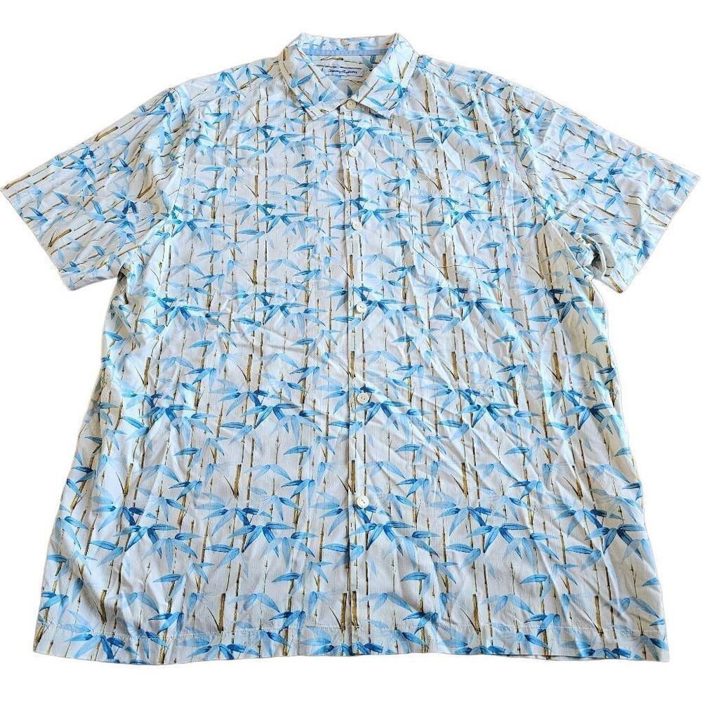 Tommy bahama mens Sz XXL 100% silk blue floral bamboo Hawaiian shirt